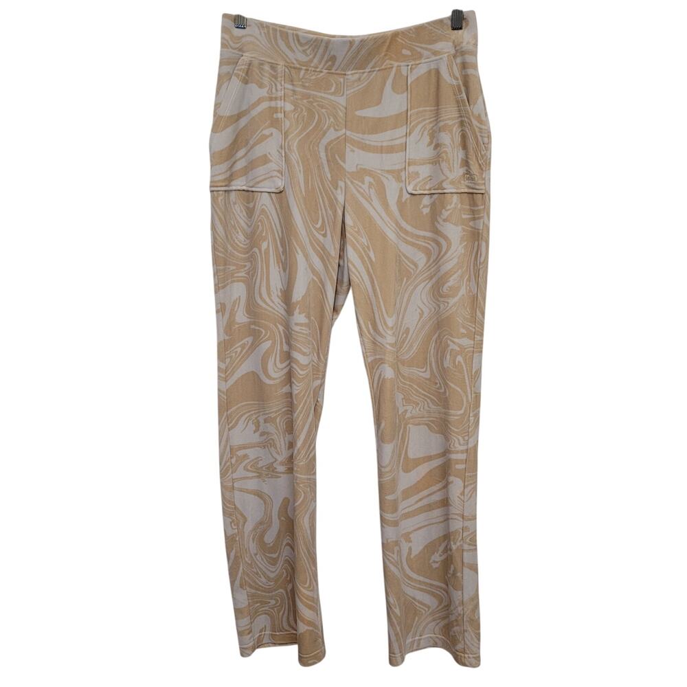 Juicy Couture Beige Print Velour Pants Size M Crown Logo Lounge Y2K Crown